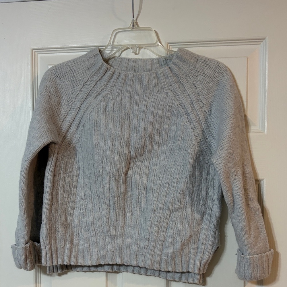 Vince Light Gray Ribbed Crewneck Sweater